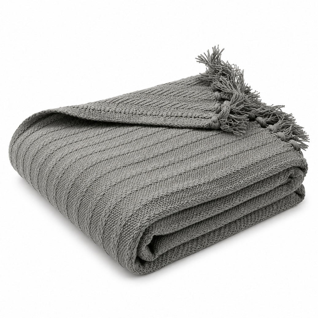 OLIVIA ROCCO Cable Knit Cotton Throw Tassel Fringe 120 x 150 cm