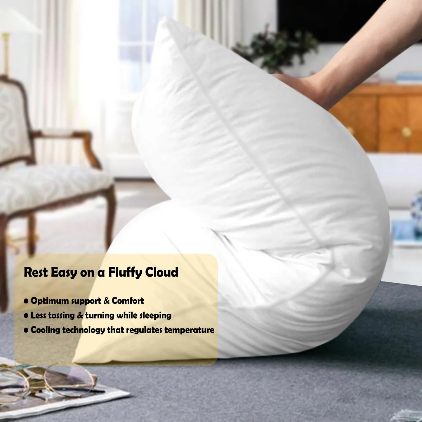 2 Pack Luxury Egyptian Cotton Blend Pillows Hotel Quality Soft Medium Support for Restful Sleep by OLIVIA ROCCO WHITE / 75 x 50 CM Pillows