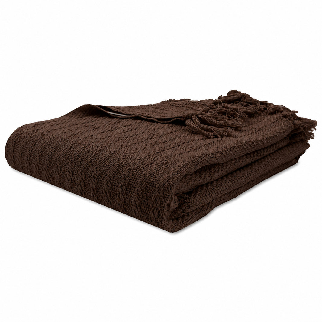 OLIVIA ROCCO Cable Knit Cotton Throw Tassel Fringe 120 x 150 cm