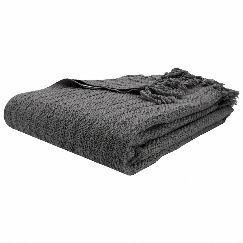 OLIVIA ROCCO Cable Knit Cotton Throw Tassel Fringe 120 x 150 cm