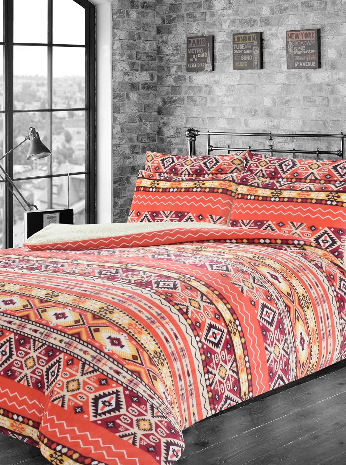 Aztec Print Teddy Fleece Duvet Set with Reversible Sherpa Fur Luxurious Winter Comfort in Single Double King Sizes by OLIVIA ROCCO Duvet Cover