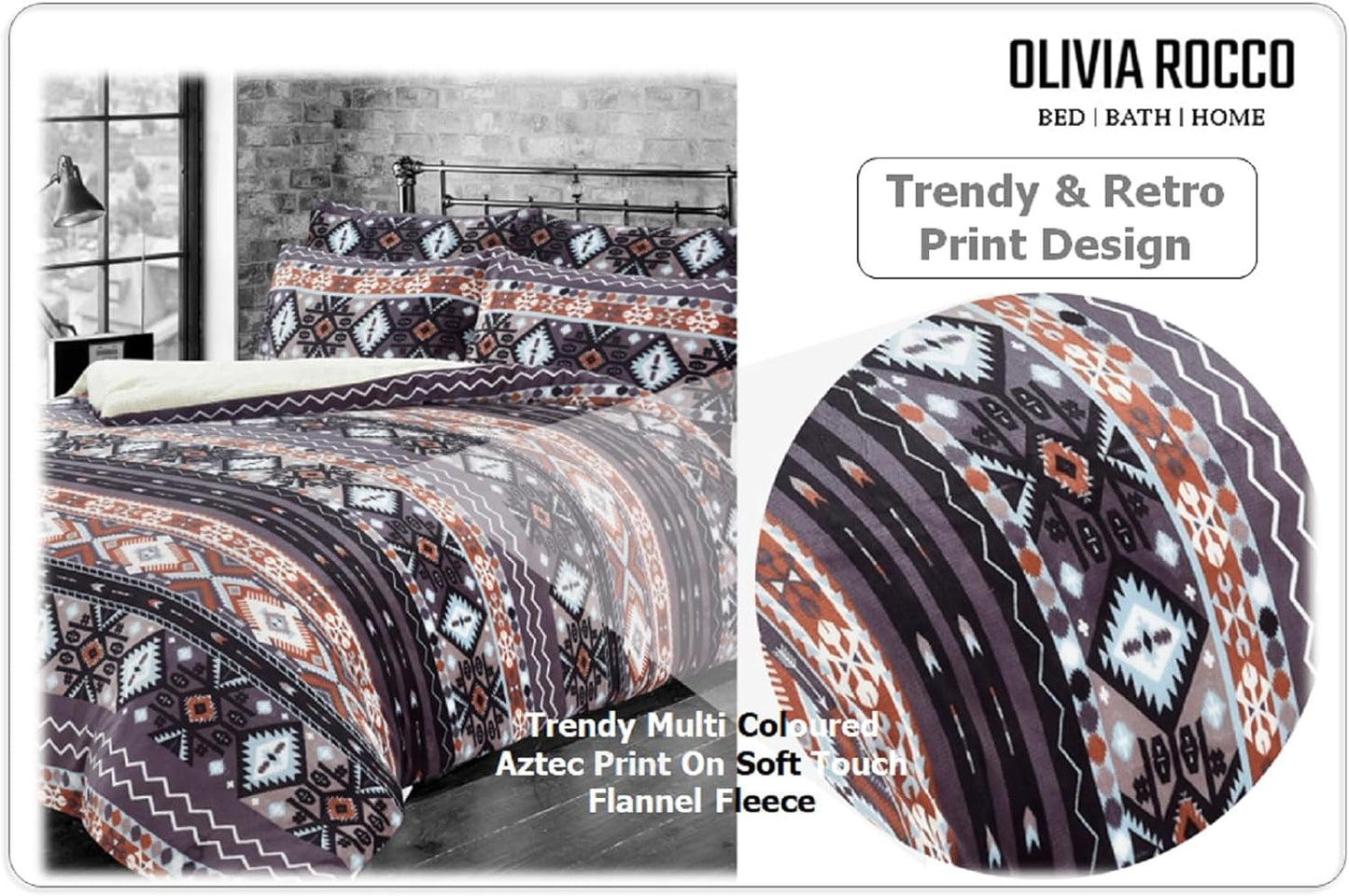 Aztec Print Teddy Fleece Duvet Set with Reversible Sherpa Fur Luxurious Winter Comfort in Single Double King Sizes by OLIVIA ROCCO Duvet Cover