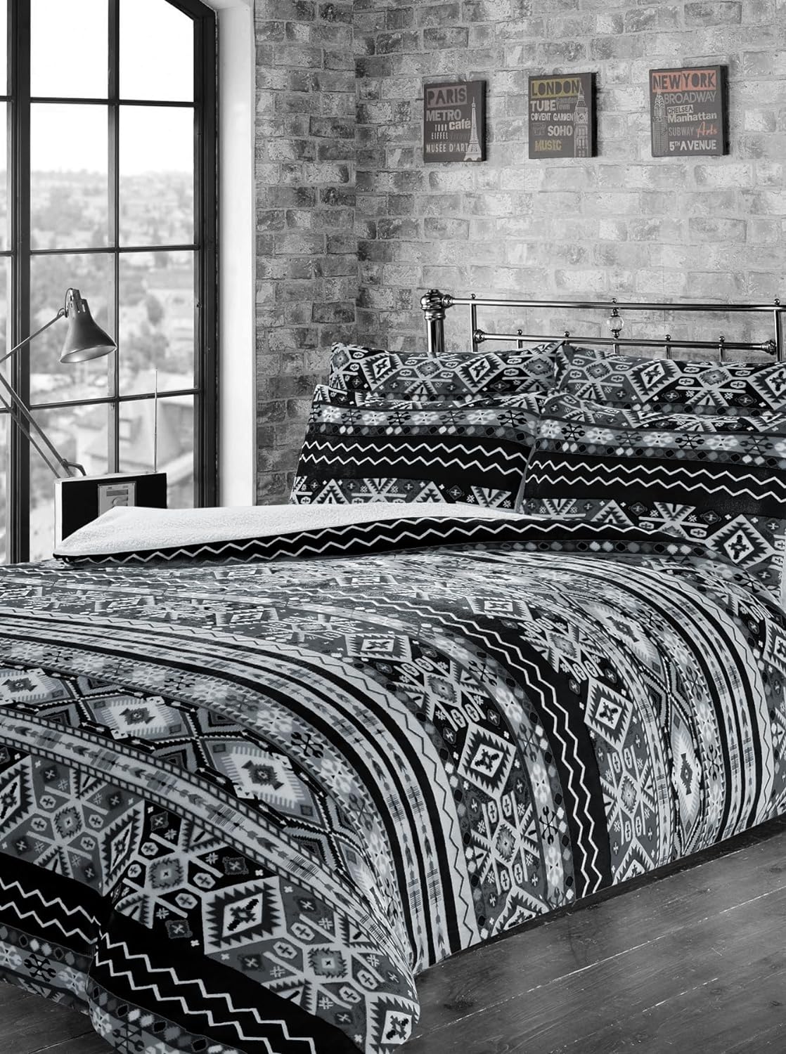 Aztec Print Teddy Fleece Duvet Set with Reversible Sherpa Fur Luxurious Winter Comfort in Single Double King Sizes by OLIVIA ROCCO Duvet Cover