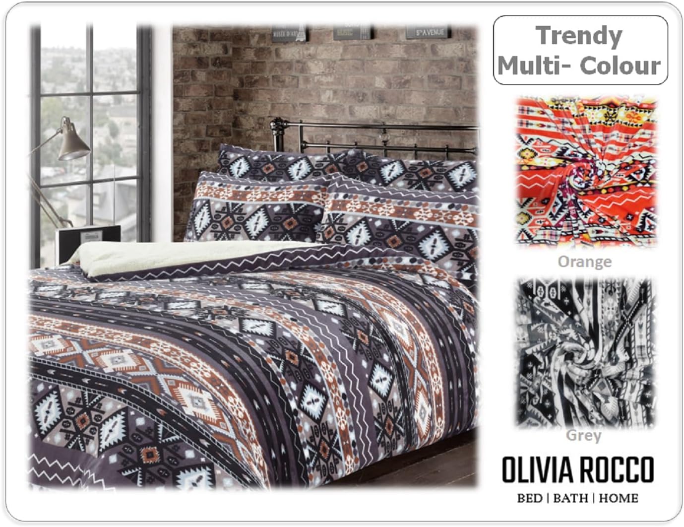 Aztec Print Teddy Fleece Duvet Set with Reversible Sherpa Fur Luxurious Winter Comfort in Single Double King Sizes by OLIVIA ROCCO Duvet Cover