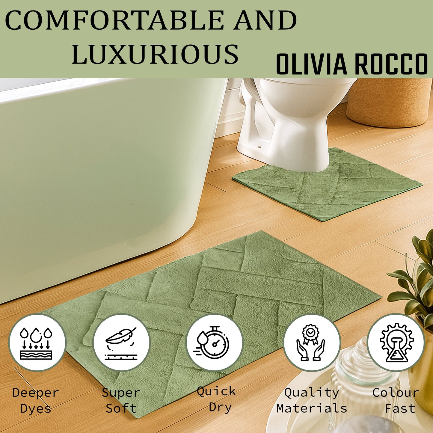 Bali Bath Mat & Pedestal Set Luxurious Super Absorbent Extra-Soft Cotton Mats for Bathroom Comfort and Style in Multiple Colours by OLIVIA ROCCO Bath Mat