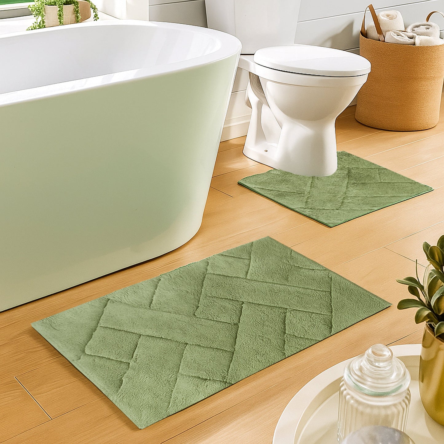 Bali Bath Mat & Pedestal Set Luxurious Super Absorbent Extra-Soft Cotton Mats for Bathroom Comfort and Style in Multiple Colours by OLIVIA ROCCO Sage Green Bath Mat