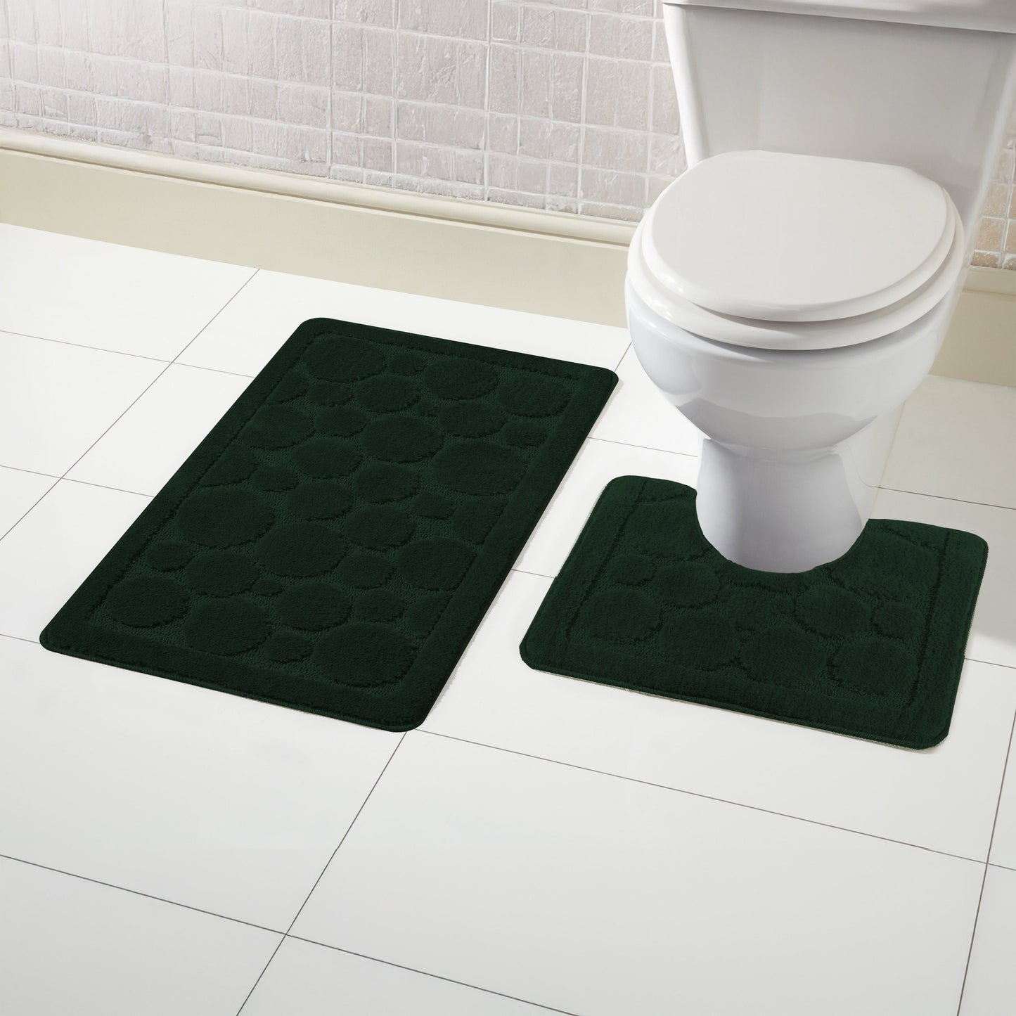 Cali Bubbles 2 Piece Emerald Green Bath Mat & Pedestal Set Non-Slip Soft & Absorbent Bathroom Mats for Comfort & Safety by OLIVIA ROCCO EMERALD GREEN Bath Mat