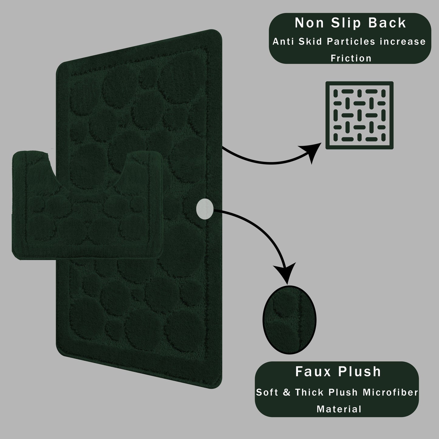Cali Bubbles 2 Piece Emerald Green Bath Mat & Pedestal Set Non-Slip Soft & Absorbent Bathroom Mats for Comfort & Safety by OLIVIA ROCCO EMERALD GREEN Bath Mat