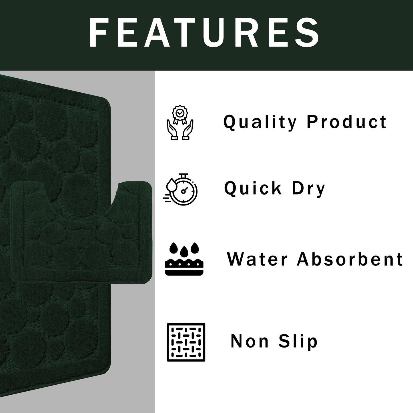 Cali Bubbles 2 Piece Emerald Green Bath Mat & Pedestal Set Non-Slip Soft & Absorbent Bathroom Mats for Comfort & Safety by OLIVIA ROCCO EMERALD GREEN Bath Mat