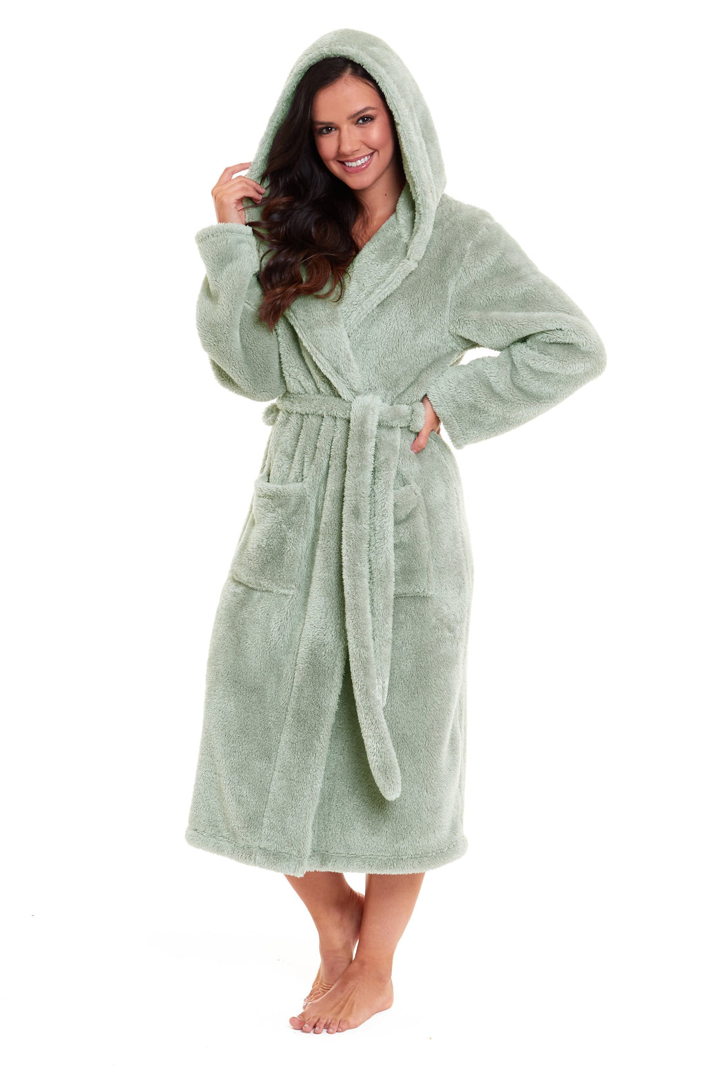 Sage Green Super-Soft Fleece Dressing Gown for Women Extra-Long Velvet Touch Ladies Robe Ultimate Comfort Multiple Sizes UK 8-22 by Daisy Dreamer SMALL | UK 8-10 / SAGE GREEN Dressing Gown