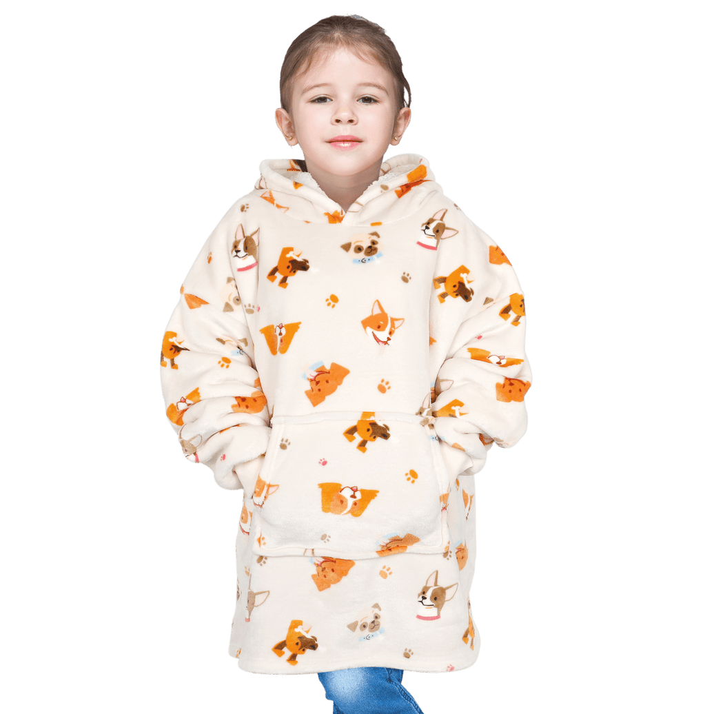 Kids Oversized Hooded Blanket Hoodie Sherpa Fur Fleece Dogs Pattern Ultra Soft Cozy Loungewear for Boys and Girls Aged 8-15 by Daisy Dreamer DOGS Hooded Blanket