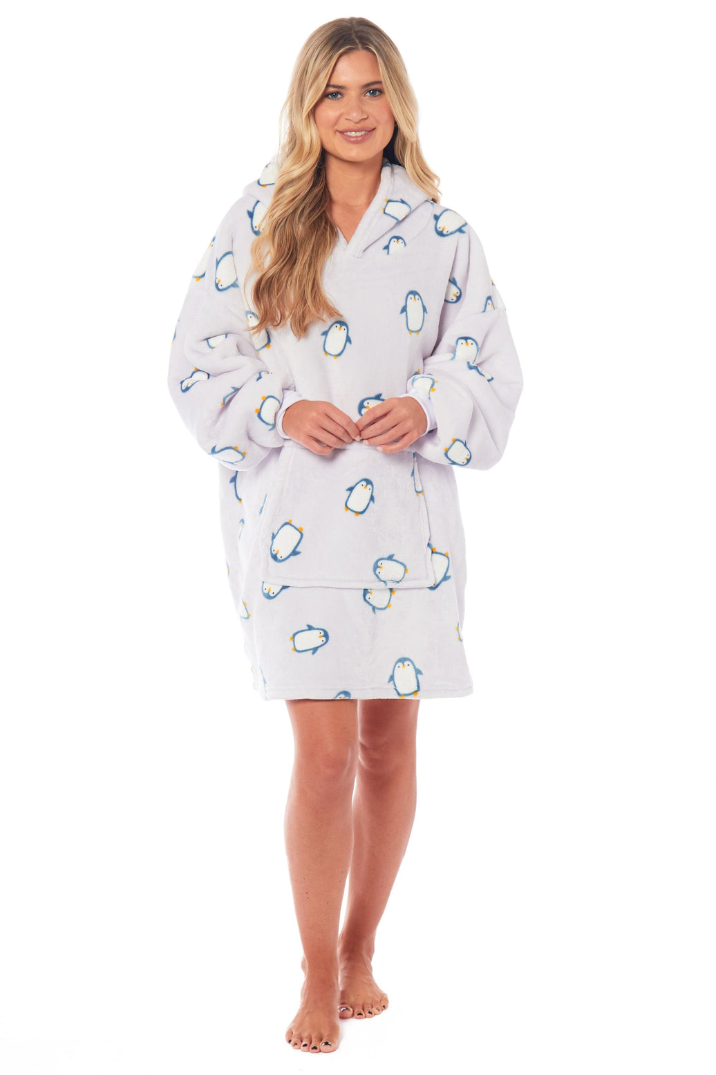 Oversized Hooded Penguin Blanket Plush Fleece Reversible Sherpa Giant Hoodie Sweatshirt Ultra-Soft Flannel Loungewear for Adults and Kids by Daisy Dreamer PENGUIN Hooded Blanket