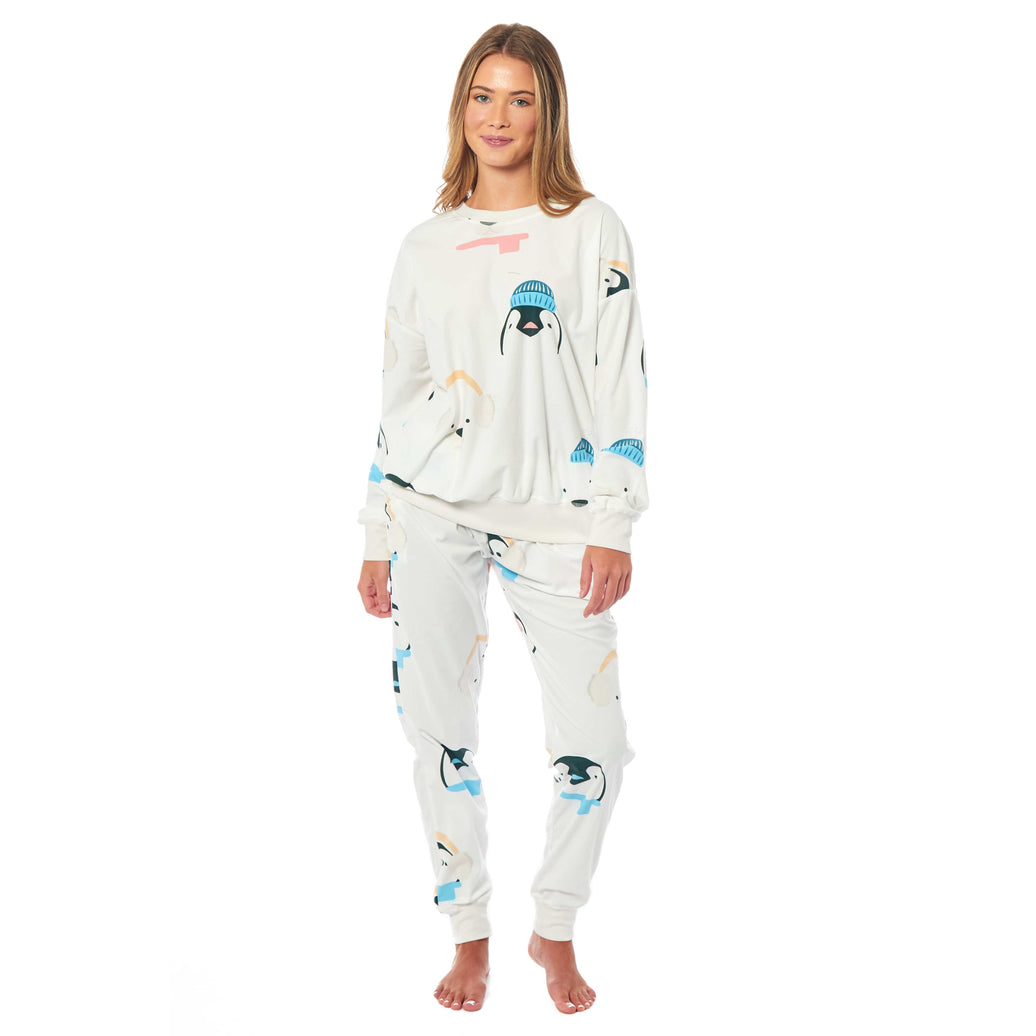 Women's Penguins & Polar Bears Soft Fleece Pyjama Set Long Sleeve Animal Print Warm PJs Loungewear Sleepwear for Ladies by Daisy Dreamer SMALL | 8-10 / PENGUIN & POLAR BEARS Pyjamas
