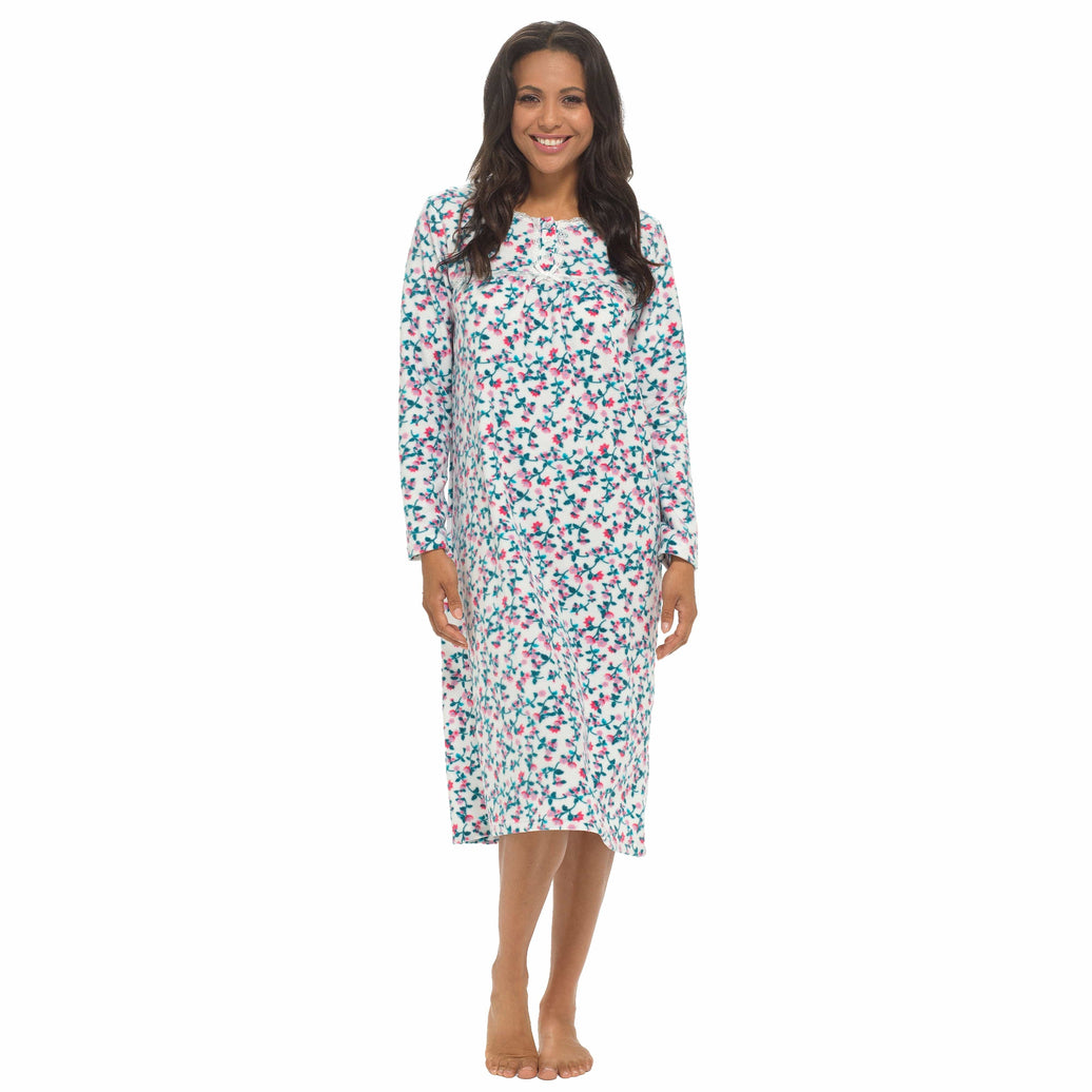 Women's Long Sleeve Fleece Nightdress Soft Warm Floral Print Sleepwear Cozy Winter Nightie Loungewear Available in Multiple Sizes By Daisy Dreamer SMALL / PINK Pyjamas