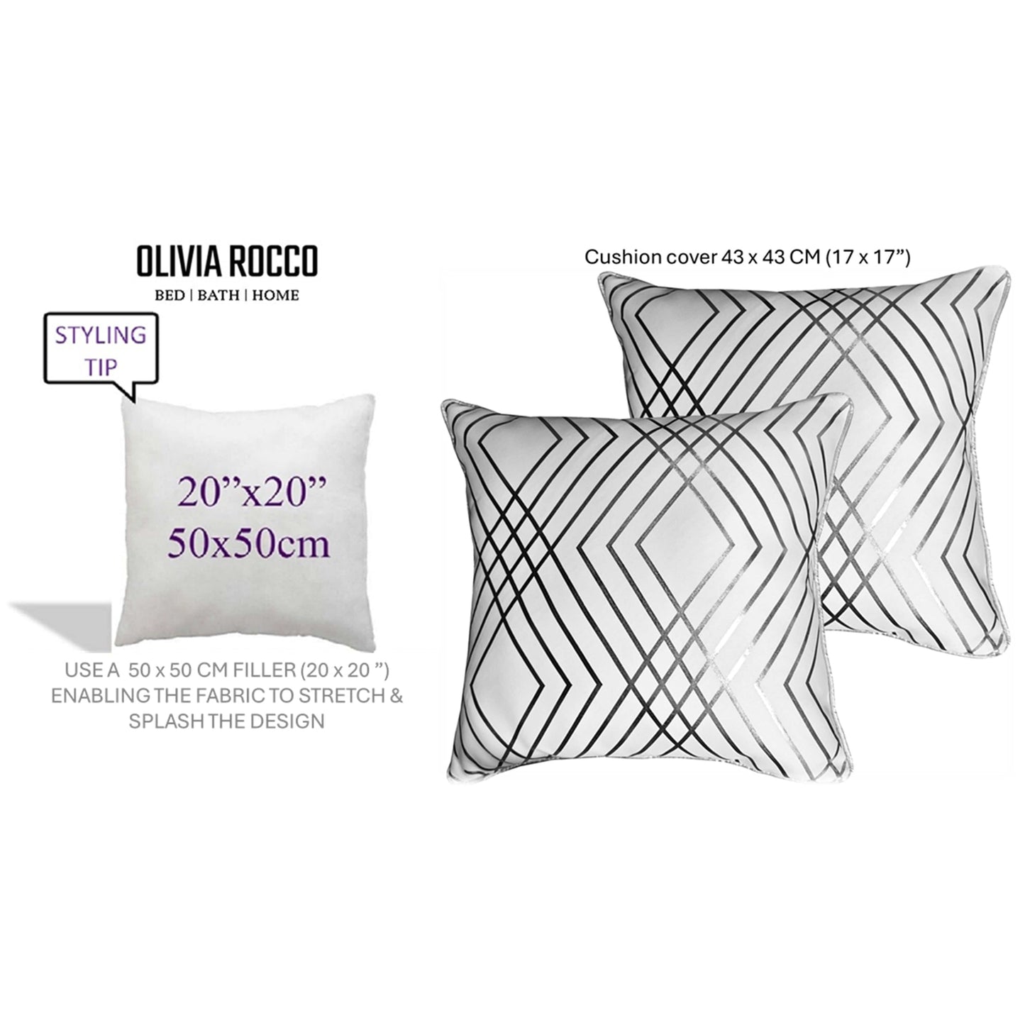 Geo Sparkle Cushion Covers 2 Pack Decorative Scatter Pillow Cases Geo White for Sofa Bed Chair Lounge by Olivia Rocco 43x43 cm / Geo White OLIVIA ROCCO Cushions