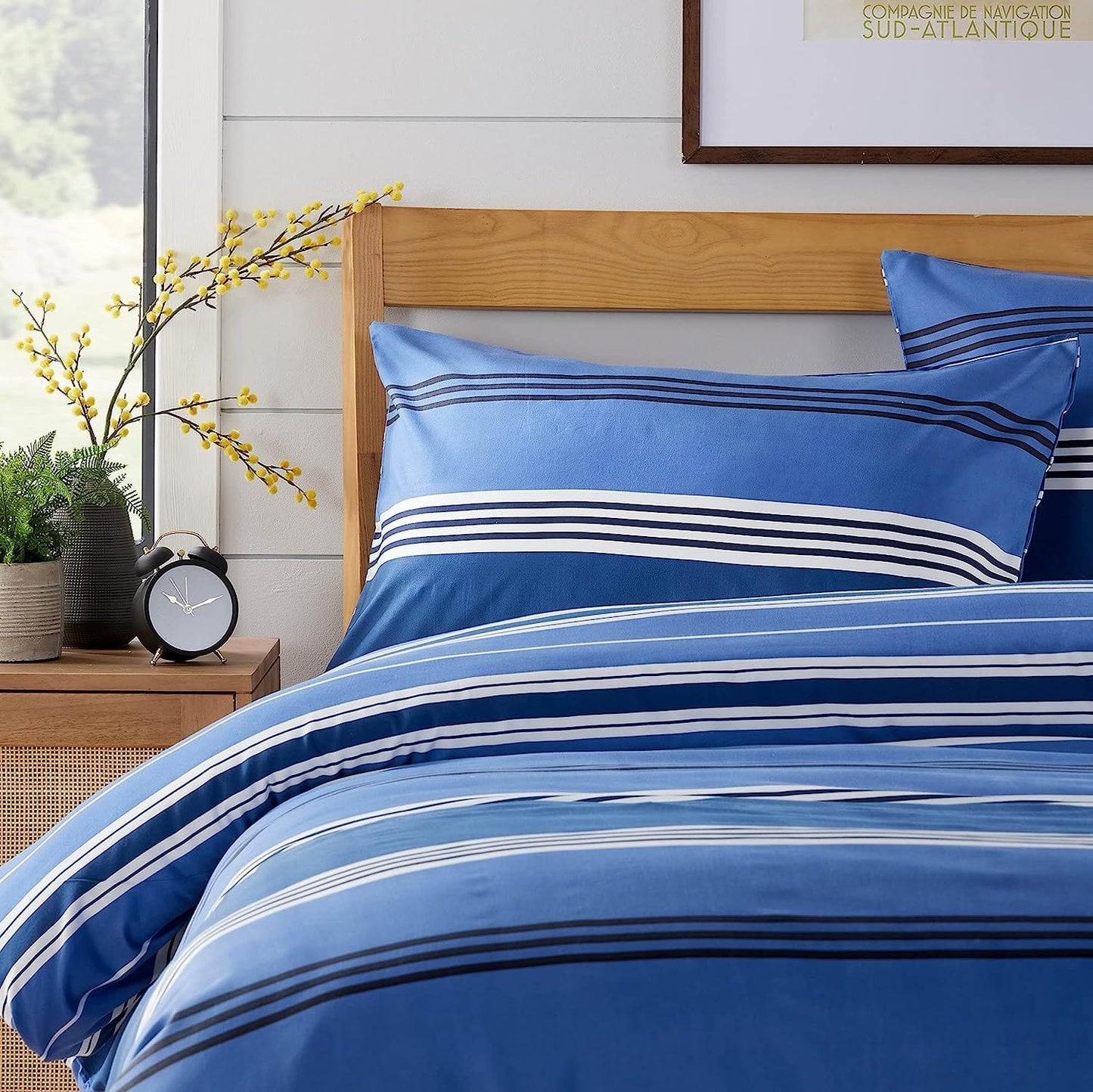 Harlow Stripes Blue Duvet Cover Set with Pillowcases Breathable Polyester Button Closure Bedding Available in Single Double and King Sizes by OLIVIA ROCCO Duvet Cover
