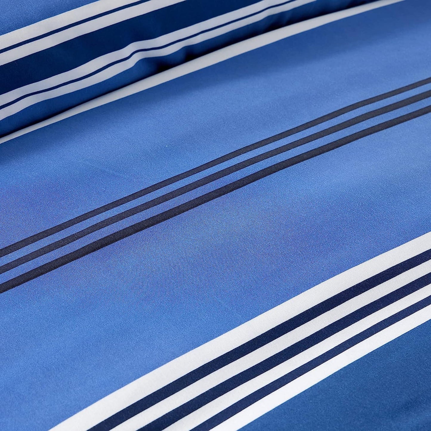 Harlow Stripes Blue Duvet Cover Set with Pillowcases Breathable Polyester Button Closure Bedding Available in Single Double and King Sizes by OLIVIA ROCCO Duvet Cover