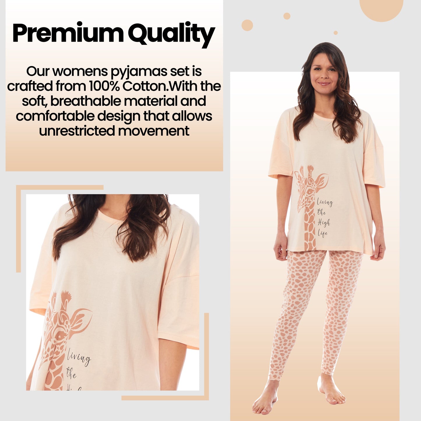 Ladies Oversized Cotton T-Shirt and Leggings PJ Set Animal Prints Loungewear Sleepwear Comfortable Stylish Pyjama for Cozy Nights by Daisy Dreamer Pyjamas