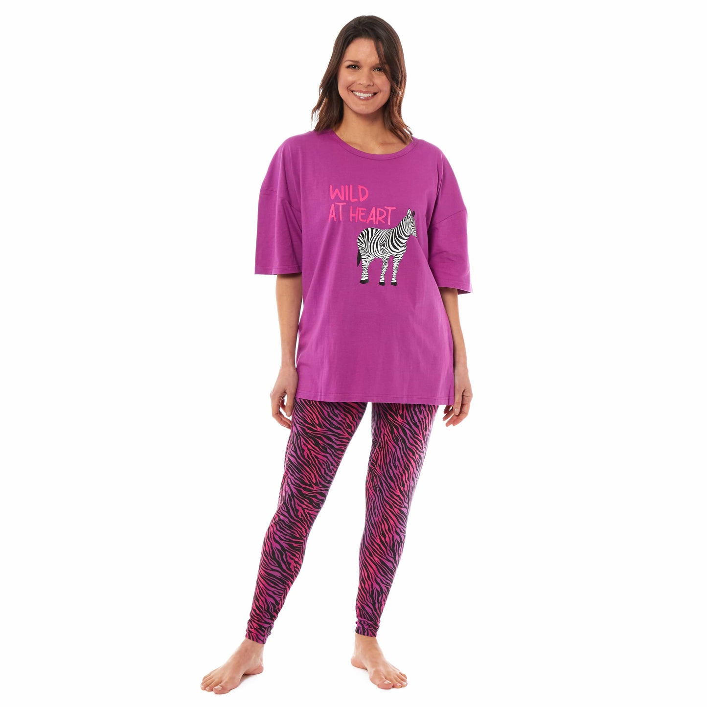 Ladies Oversized Cotton T-Shirt and Leggings PJ Set Animal Prints Loungewear Sleepwear Comfortable Stylish Pyjama for Cozy Nights by Daisy Dreamer ZEBRA / SMALL Pyjamas