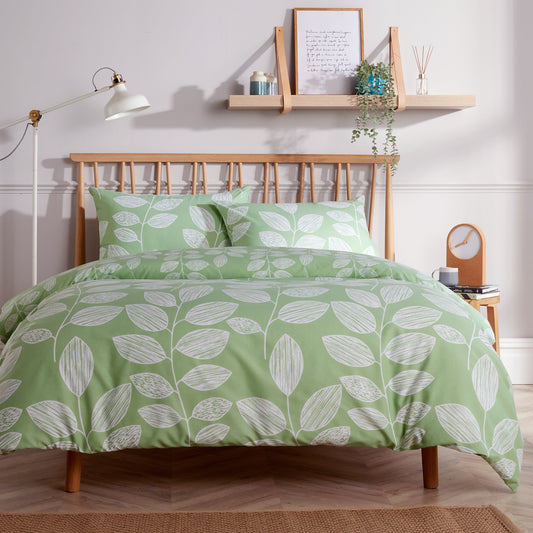 Leaves Printed Duvet Cover Set Reversible Pattern Quilt Bed Cover Sets with Pillowcase SINGLE / SAGE GREEN OLIVIA ROCCO Duvet Cover