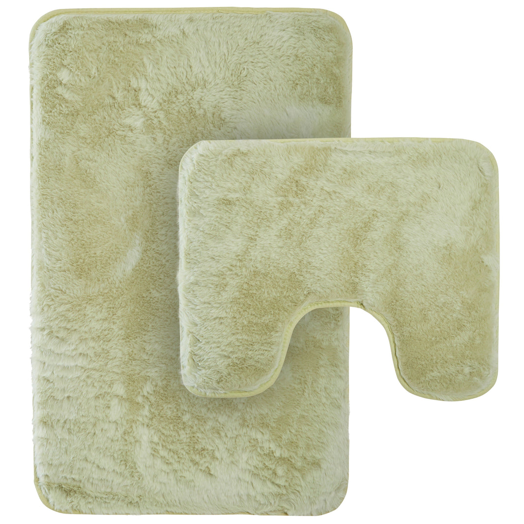 2 Piece Extra Soft Non Slip Bath Mat Set Super Absorbent Quick Dry Toilet Mat and Rug in Charcoal Sage Green Cream Natural by OLIVIA ROCCO SAGE GREEN Bath Mat