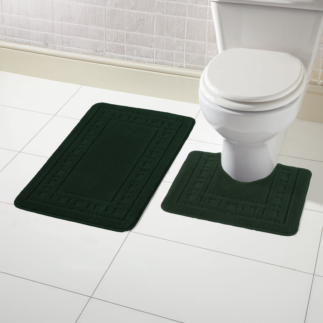 Miami 2 Piece Emerald Green Bath Mat & Pedestal Set Non-Slip Soft & Absorbent Bathroom Mat Set for Comfort & Safety by OLIVIA ROCCO EMERALD GREEN Bath Mat