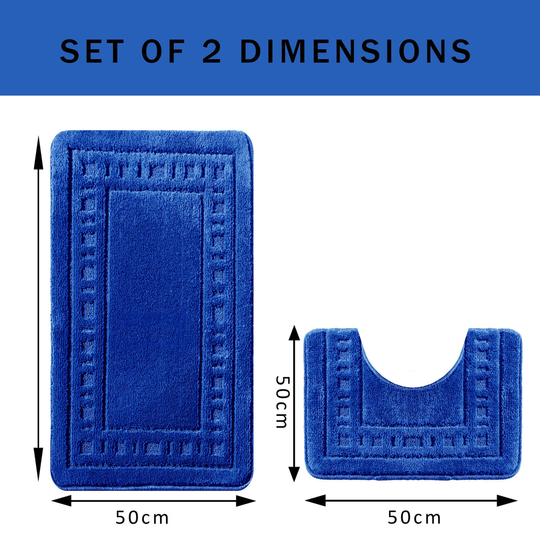 Miami 2 Piece Royal Blue Bath Mat & Pedestal Set Non-Slip Soft & Absorbent Bathroom Mat Set for Comfort & Safety by OLIVIA ROCCO ROYAL BLUE Bath Mat