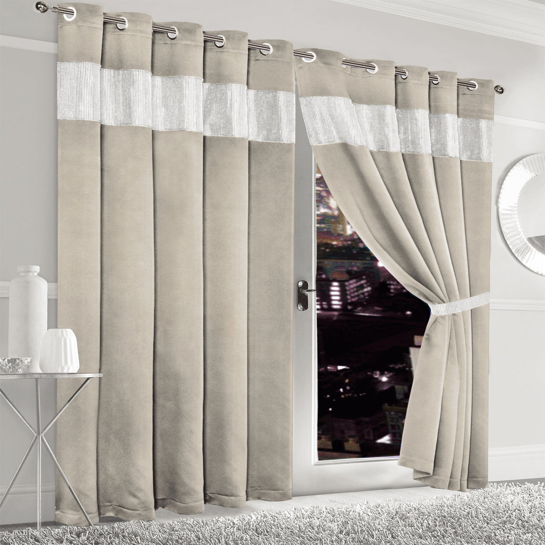Diamante Natural Blackout Eyelet Curtains with Tie Backs Thermal Ring Top Window Dressings by OLIVIA ROCCO Curtain