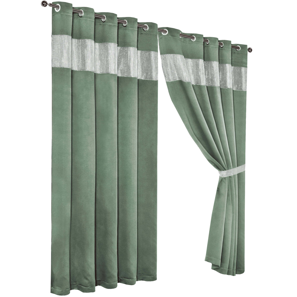 Diamante Sage Green Blackout Eyelet Curtains with Tie Backs Blackout Thermal Ring Top Window Dressings by OLIVIA ROCCO 66" (WIDTH) x 54" (DROP) / SAGE GREEN Curtain