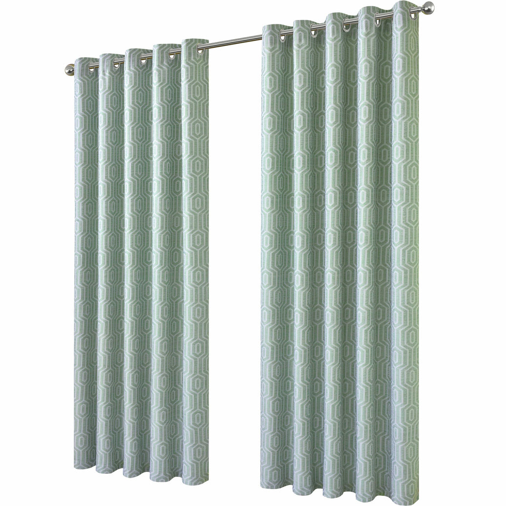 Paris Eyelet Jacquard Curtains Sage Green Geometric Pattern Thermal Insulated Light Blocking for Bedroom Lounge by OLIVIA ROCCO 66" (WIDTH) x 72" (DROP) / SAGE GREEN Curtain