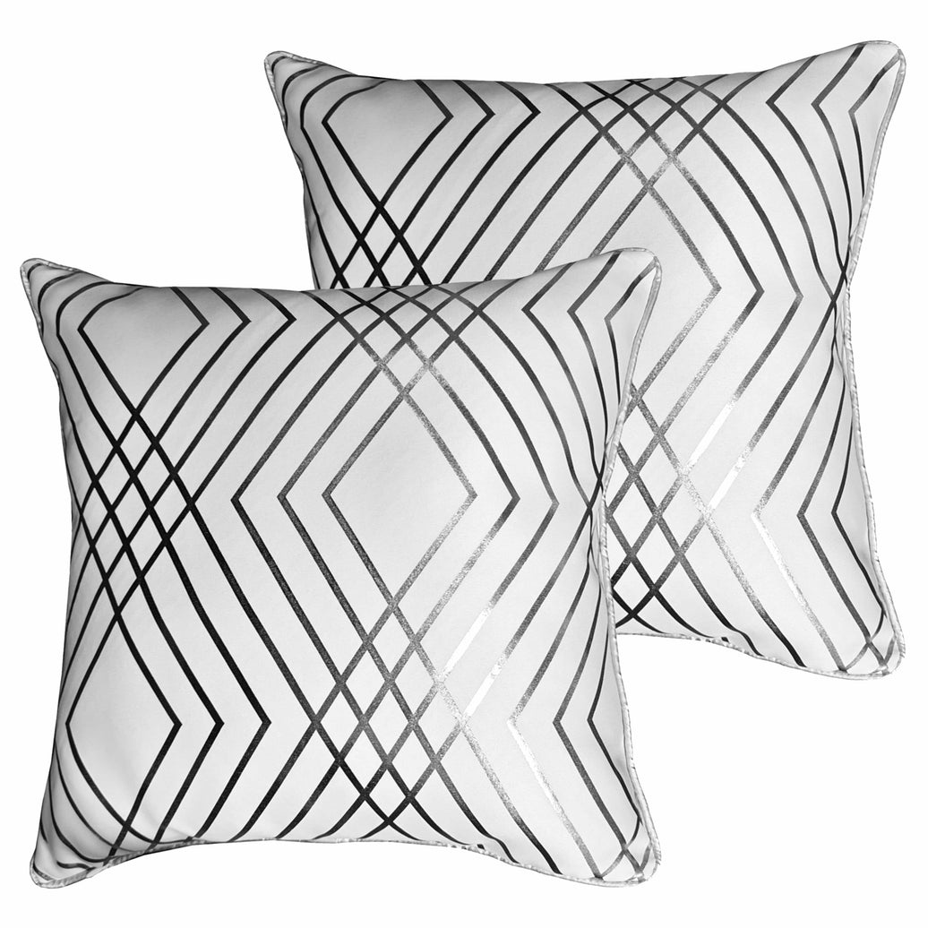 Geo Sparkle Cushion Covers 2 Pack Decorative Scatter Pillow Cases Geo White for Sofa Bed Chair Lounge by OLIVIA ROCCO 43x43cm / GEO WHITE Cushions