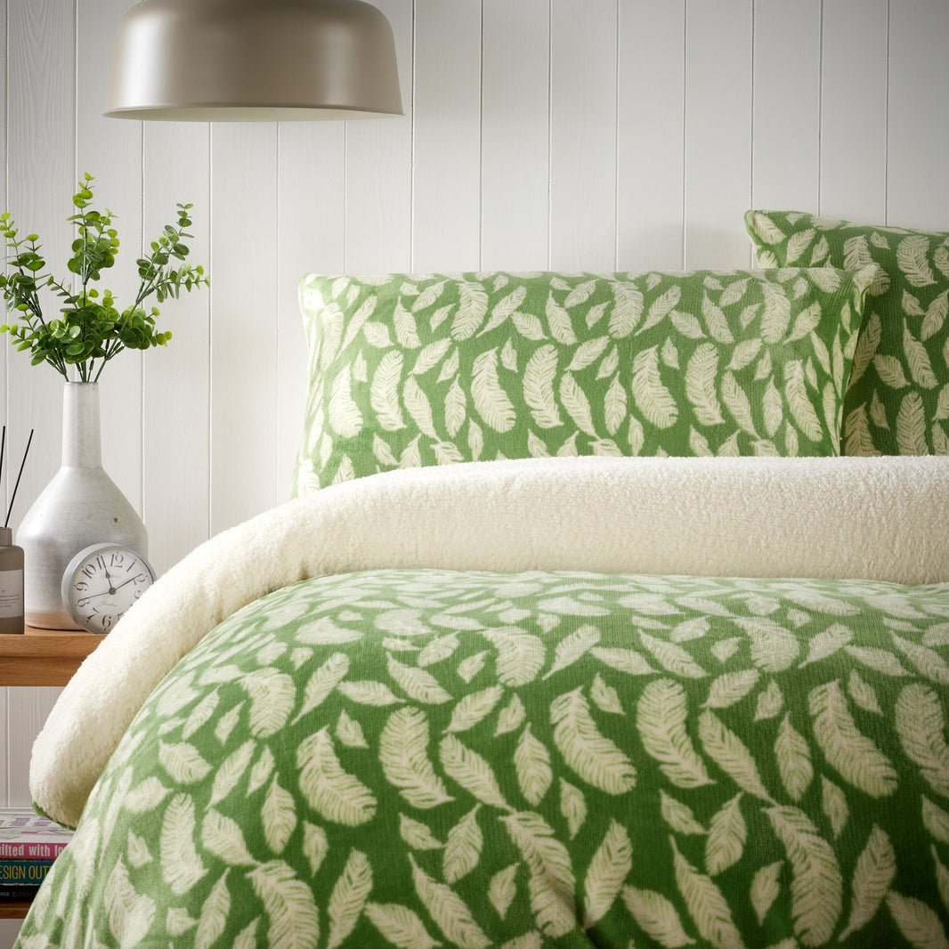 Floral Leaves Teddy Duvet Set Reversible Sherpa Fleece Super Soft Winter Bedding Single Double King Elegant Bedroom Decor by OLIVIA ROCCO Duvet Cover