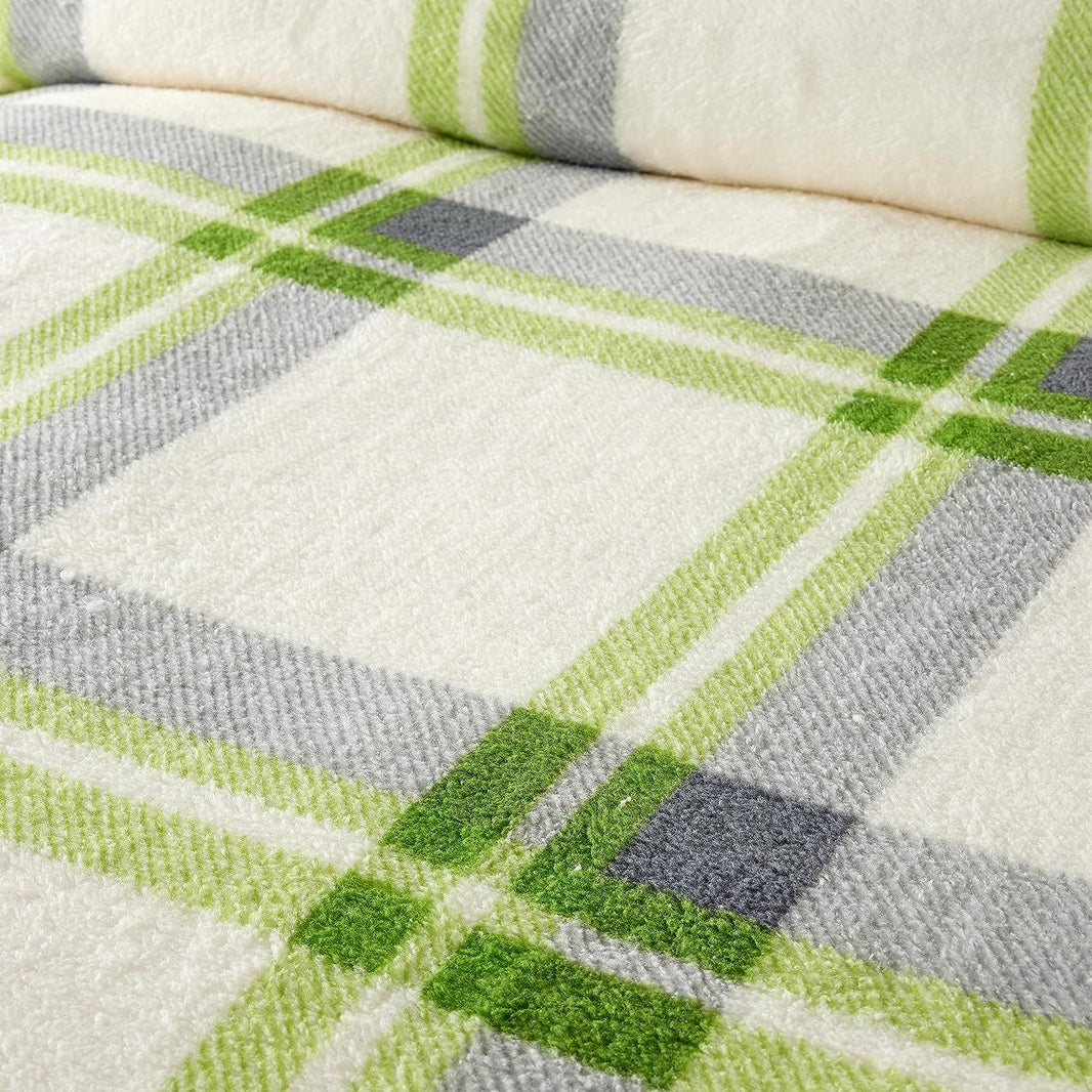 Orkney Check Fleece Duvet Set Grey Green Super Soft Luxurious Bedding Single Double King with Pillowcases Perfect for Winter Nights by OLIVIA ROCCO Duvet Cover