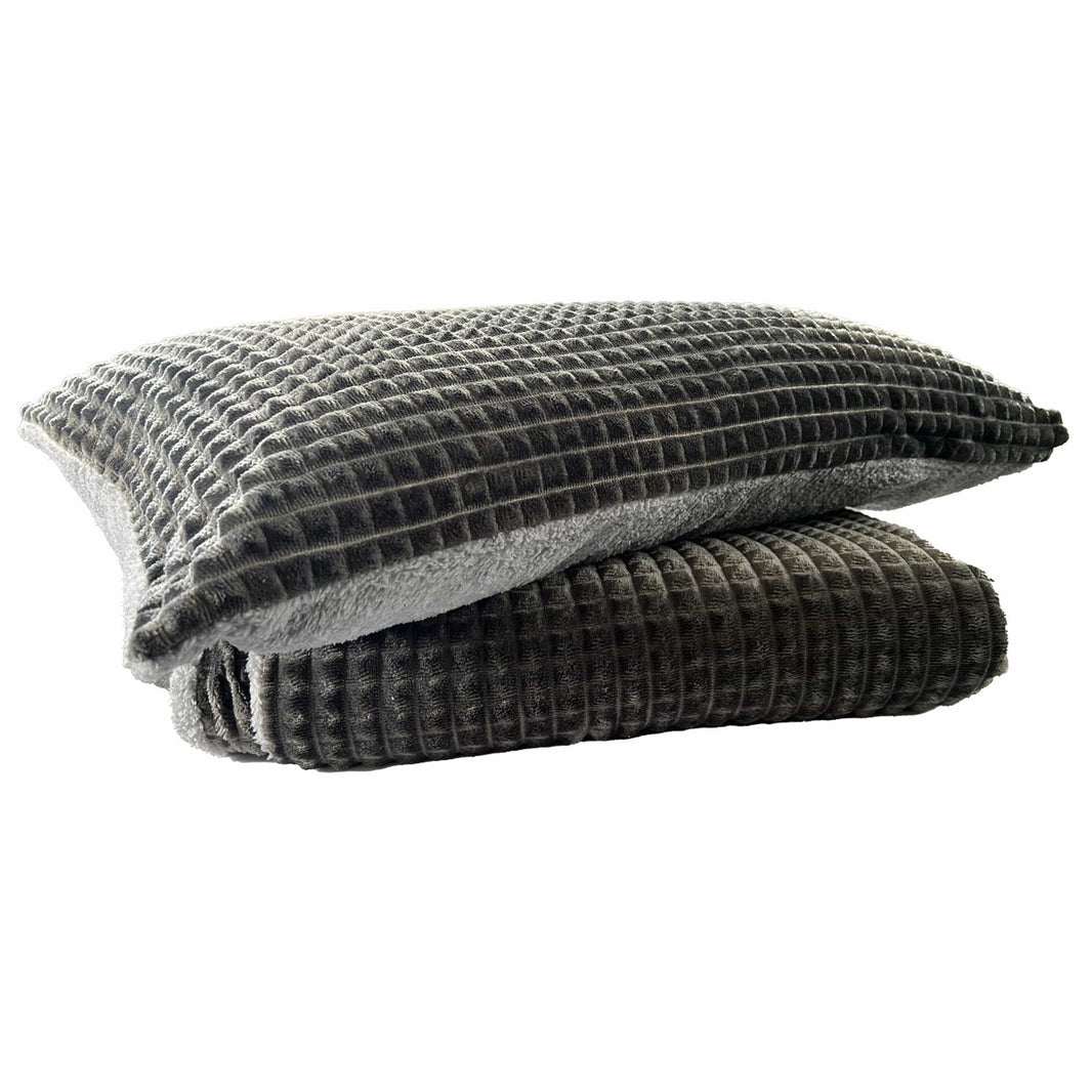 Maine Check Super Soft Fluffy Fleece Duvet Cover Set with Pillowcases Reversible Bedding for Winter Warmth in Black Grey by OLIVIA ROCCO Duvet Cover