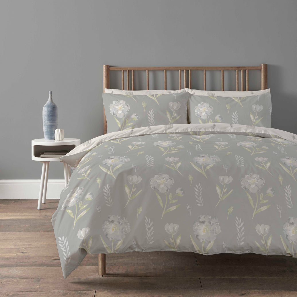 Meadow Grey Duvet Cover Set Super Soft Printed Floral Bedding with Pillow Case Easy Care Quilt Set by OLIVIA ROCCO SINGLE / MEADOW GREY Duvet Cover