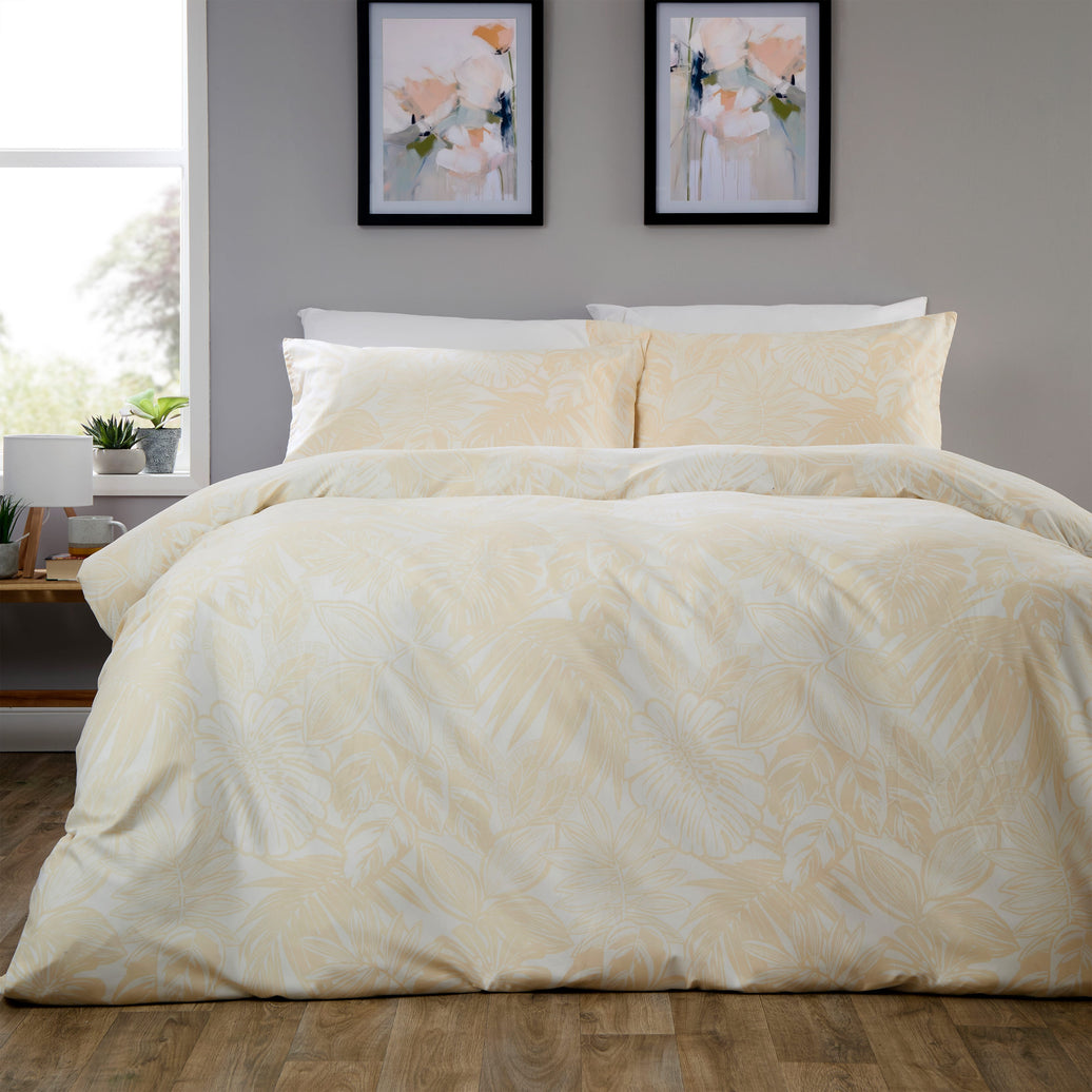 OLIVIA ROCCO Fern - Natural Printed Reversible Duvet Cover Set Quilted Polyester Blend with Button Closure Single Double King Size SINGLE Duvet Cover