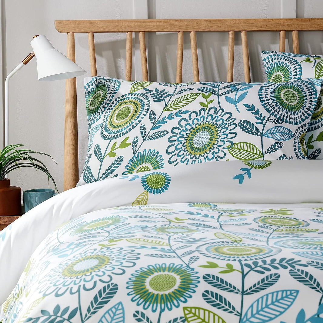 Opulence Teal Printed Reversible Duvet Cover Set with Button Closure Luxurious Bedding in Single Double King Sizes by OLIVIA ROCCO Duvet Cover