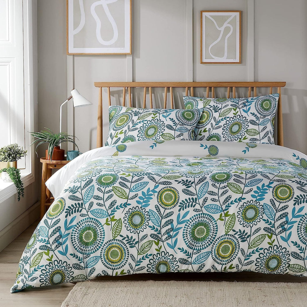 Opulence Teal Printed Reversible Duvet Cover Set with Button Closure Luxurious Bedding in Single Double King Sizes by OLIVIA ROCCO SINGLE Duvet Cover