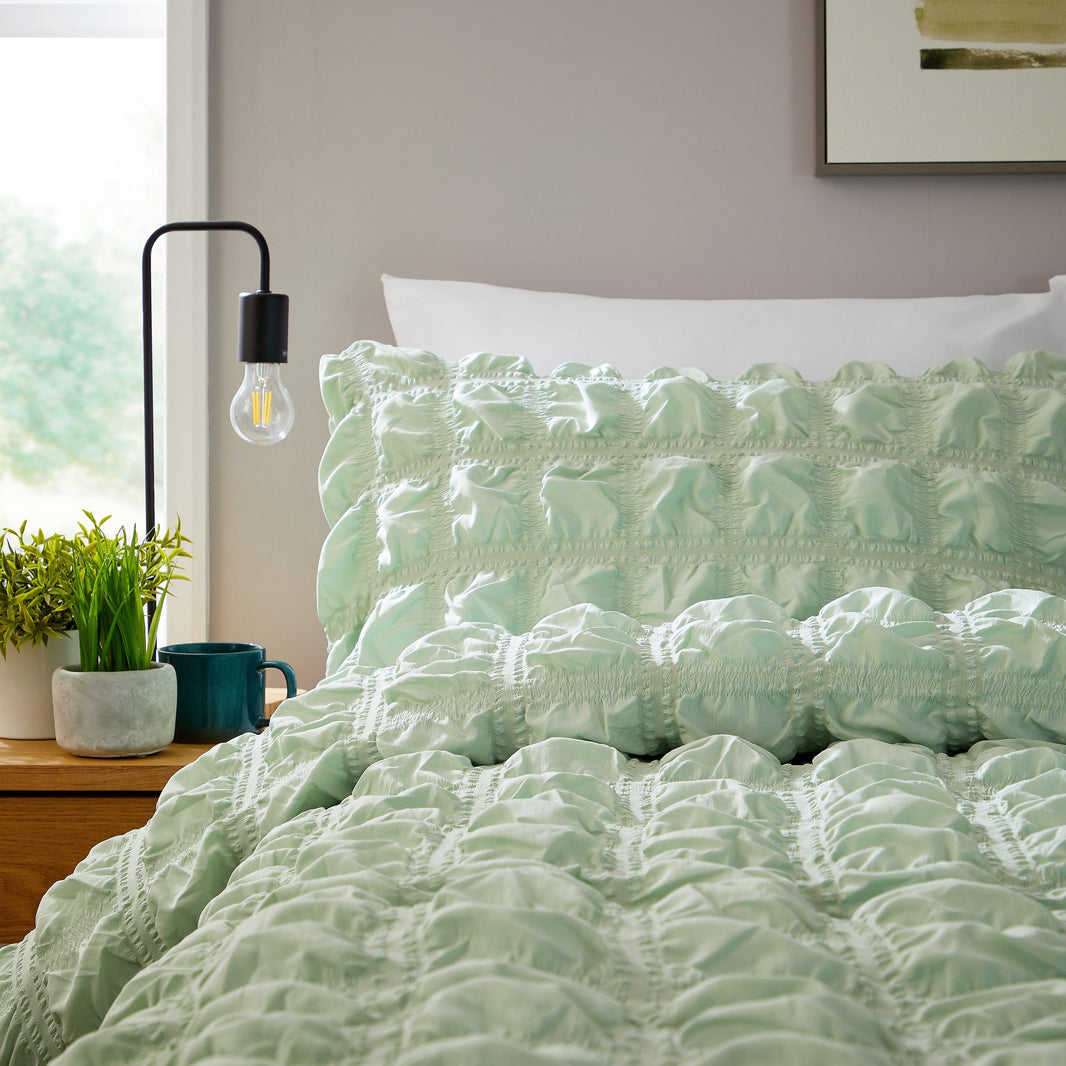 Soho Sage Green Cotton Rich Duvet Cover Set with Pillowcases Quilted Super Soft Easy Care Bedding Bed Linen Set by OLIVIA ROCCO Duvet Cover