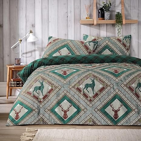 Stag Printed Reversible Polycotton Duvet Cover Set in Single Double King Sizes Skye Collection by OLIVIA ROCCO SKYE / SINGLE Duvet Cover