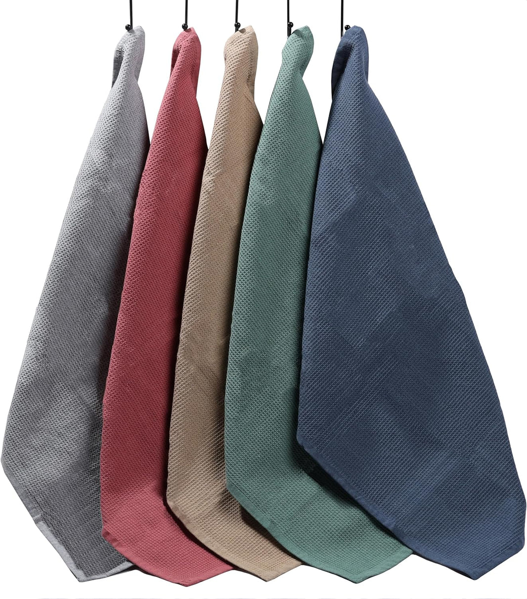 Pack of 5 Ultra Absorbent Waffle Kitchen Tea Towels High-Quality Soft Cotton Assorted Colours Durable for Home and Catering Use by OLIVIA ROCCO ASSORTED Tea Towel