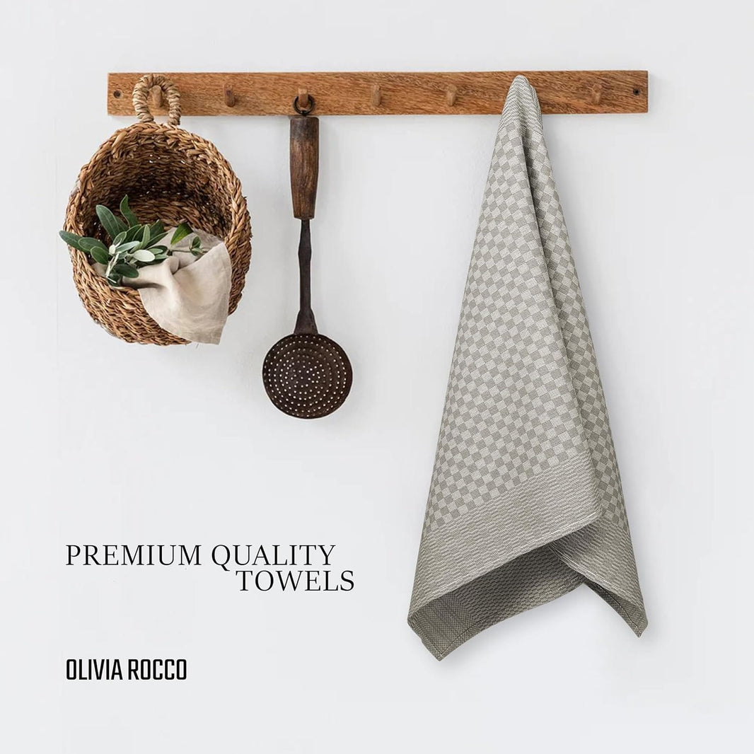 Pack of 5 Large Super Absorbent 100 Percent Cotton Tea Towels Quick Dry Durable Check Pattern Dish Cloths for Kitchen Home and Professional Use by OLIVIA ROCCO Tea Towel