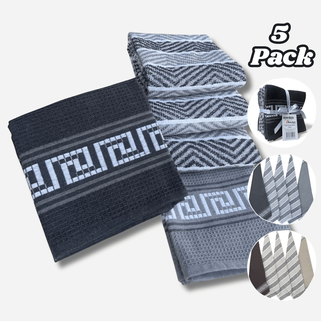 5 Pack Venice Tea Towels Cotton Premium Super Absorbent Quick Drying Soft Kitchen Dish Cloth Set by OLIVIA ROCCO Tea Towel
