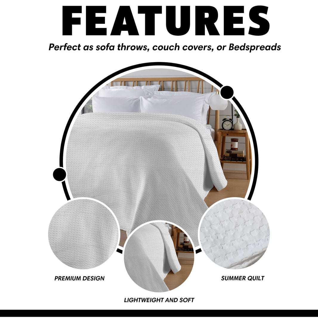 Florian Checked Throw Blanket White Bedspread for Sofas Armchairs Sofa Settee Couch Beds & Couches by OLIVIA ROCCO 180 x 250 CM / WHITE Throw