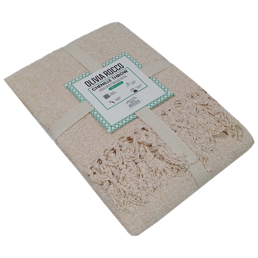 Chenille Tassel Elegant Throw Blanket for Couch Sofa Bed All-Season Soft Luxury by OLIVIA ROCCO Throw
