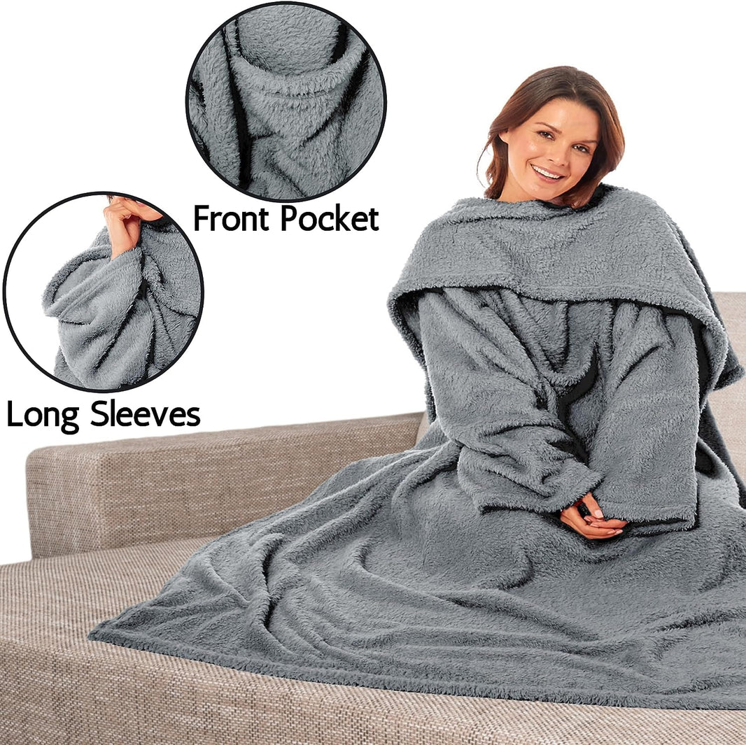 Ultra Soft Cozy Fleece Wearable TV Blanket with Sleeves and Pocket 100 Polyester Throw for Lounging and Reading for Women and Men 140x183cm Multiple Colors by OLIVIA ROCCO Throw