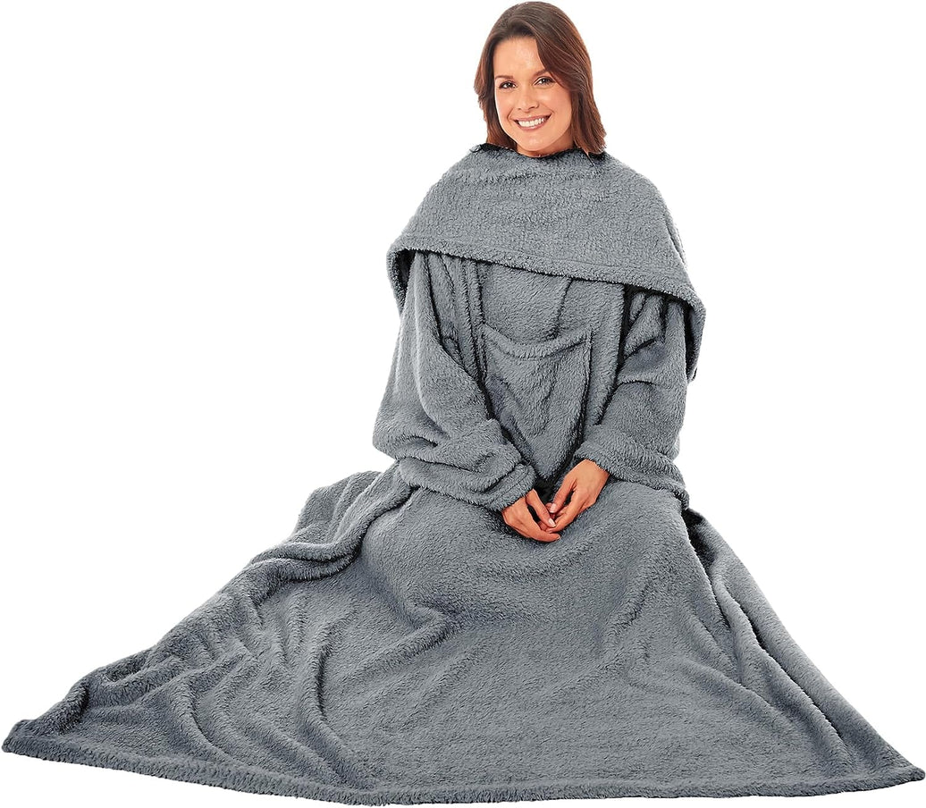 Ultra Soft Cozy Fleece Wearable TV Blanket with Sleeves and Pocket 100 Polyester Throw for Lounging and Reading for Women and Men 140x183cm Multiple Colors by OLIVIA ROCCO CHARCOAL Throw