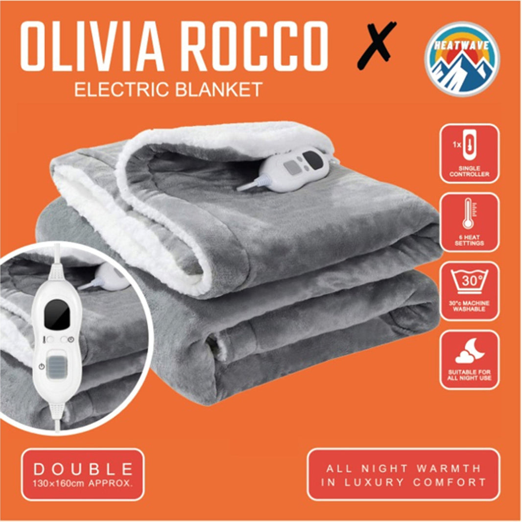 Ultra Soft Double Layer Electric Heated Throw Blanket with Adjustable Heat Settings & Overheat Protection by OLIVIA ROCCO GREY Blanket