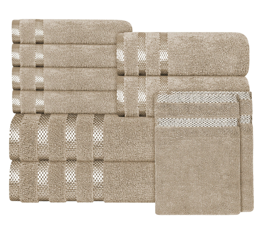 Belmont Viscose Stripe Beige Towels 100% Cotton Hotel Quality Super Absorbent 10 Piece Bale Set, 4 Hand Towel & 12 Face Cloths by OLIVIA ROCCO 10 PK TOWEL BALE / BEIGE Towels