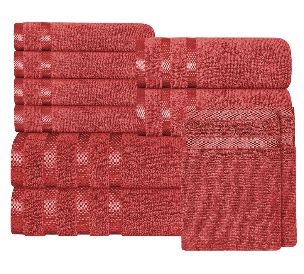 Belmont Viscose Stripe Red Towels 100% Cotton Hotel Quality Super Absorbent 10 Piece Bale Set, 4 Hand Towel & 12 Face Cloths by OLIVIA ROCCO 10 PK TOWEL BALE / RED Towels
